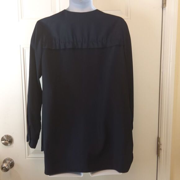 NBN navy blue long sleeve button front blouse - Picture 8 of 10